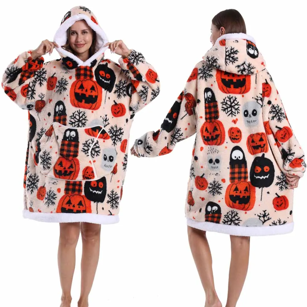 Oversized Blanket Hoodie for Adults Winter Plus Size Women Hoodies Man Wearable Hoodie Blanket with Sleeves Halloween Loungewear - Image 2
