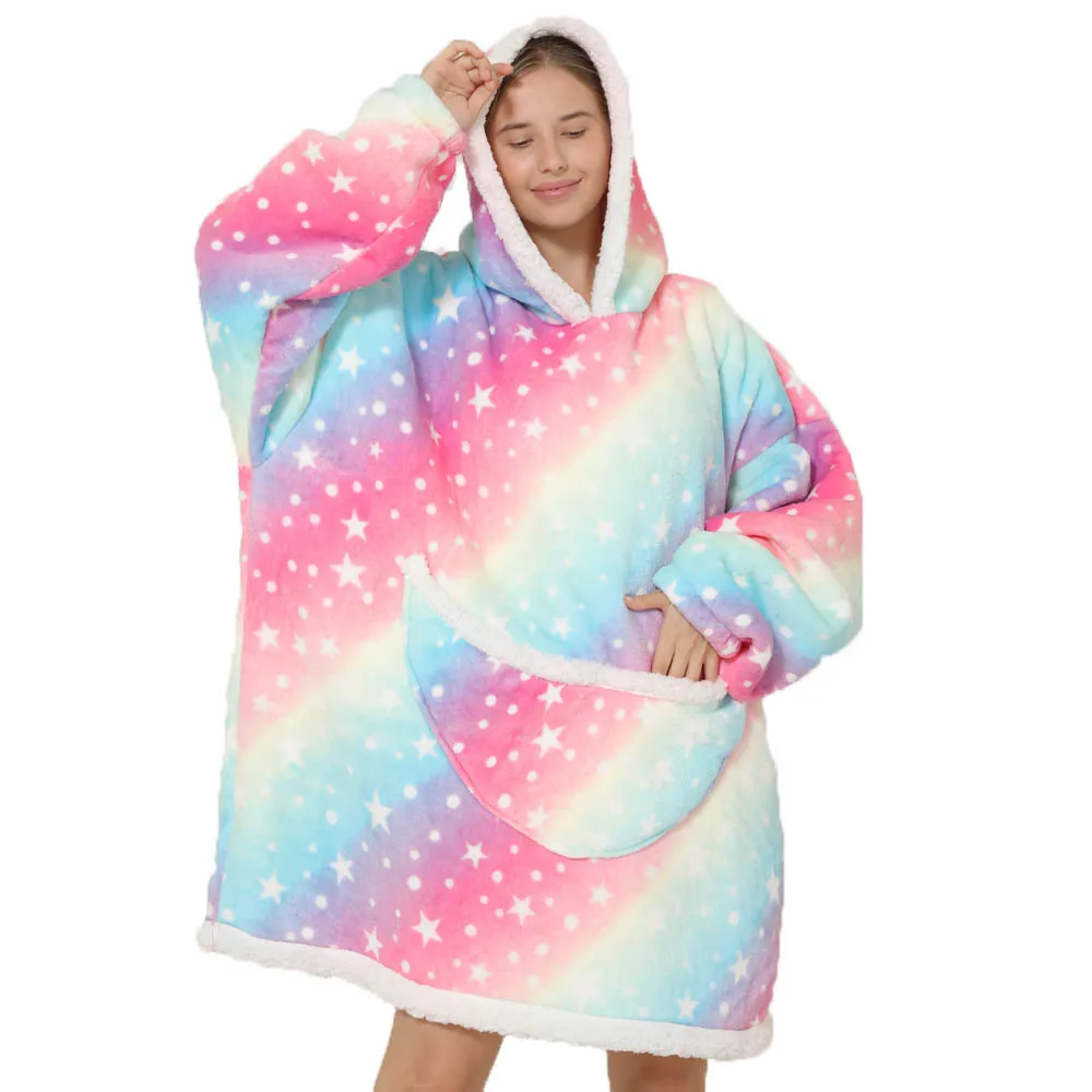 2024 Cartoon Oversized Hoodie Blanket with Sleeves Winter Warm Fleece Sweatshirt Cow Hoodies Women Men Korean Funny Print Hoodie - Image 4