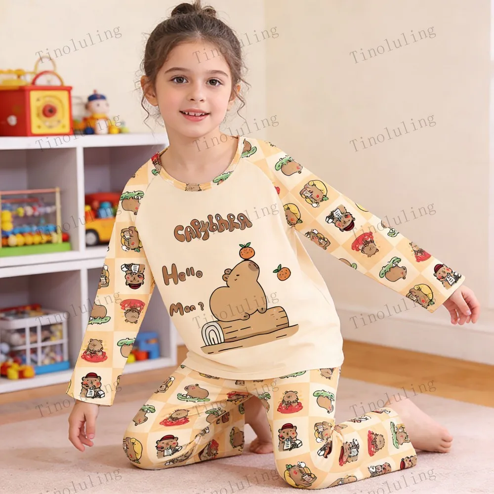 2PC/Set Boys Pajamas Sets Kids Pjs Toddler 3 to 4 5 6 7 8 9 10 11 12 Years Long Sleeve Capybara Funny Pijamas Children Clothing - Image 3
