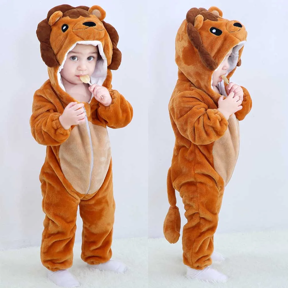 Baby Kigurumis Pajama Toddler Winter Cartoon Jumpsuit Boys Girls Plush Flannel Overalls Kids Bear Lion Penguin Dino Costumes - Image 4
