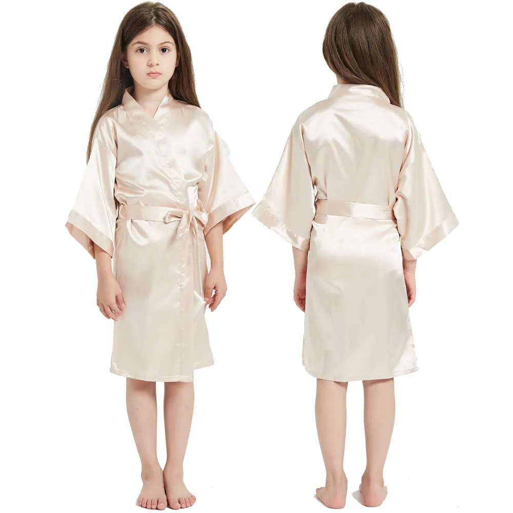 Flower Girl Satin Robe Bath Party Pink Children Silk Kimono Robes Solid Toddler Kids Pajamas for Spa Wedding Birthday Nightgown - Image 6
