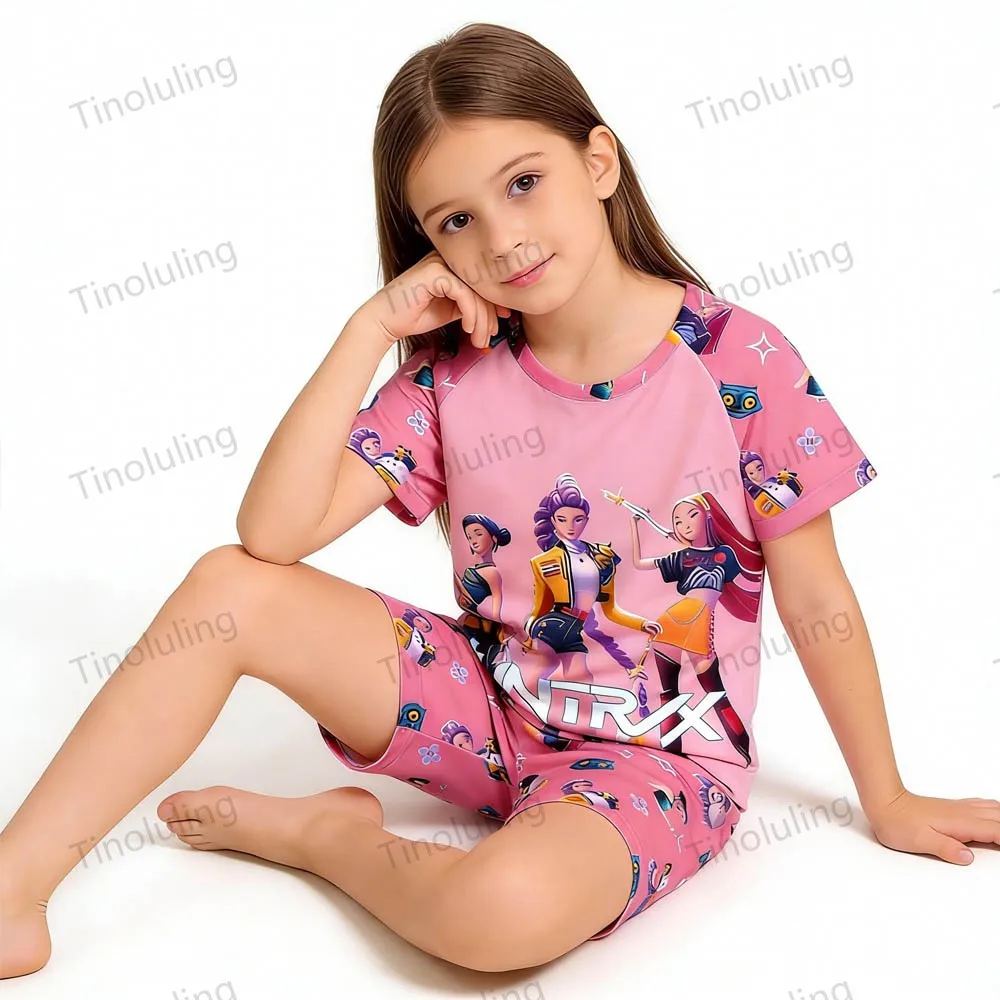 Kpop Demon Hunters Girls Pajamas Sets Kids Toddler 3 4 5 6 7 8 9 10 11 12 Years Summer Pjs Children Pijamas Pink Purple Clothing - Image 5