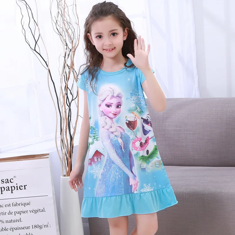 Girls Nightdress Kids 3 to 4 5 6 7 8 9 10 11 Years Summer Short Sleeve Toddler Nightgown Mermaid Frozen Princess Elsa Sleepwear - Image 2