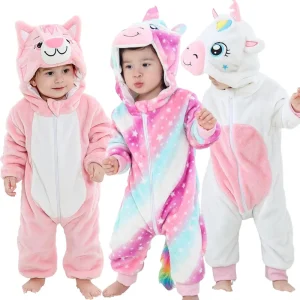 Newborn Baby Rompers Kigurumi Boy Girls Pajamas Animal Cartoon Romper Hooded Pyjama Unicorn Costume White Toddler Winter Clothes