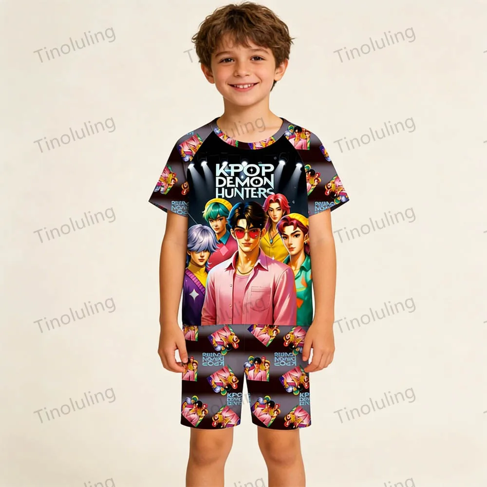 Kids Pajamas Sets Toddler Boy Pijama 3 4 6 8 9 10 11 12 Years Kpop Demon Hunters Summer Pyjama Boys Clothing Tops+Shorts Outfits - Image 6