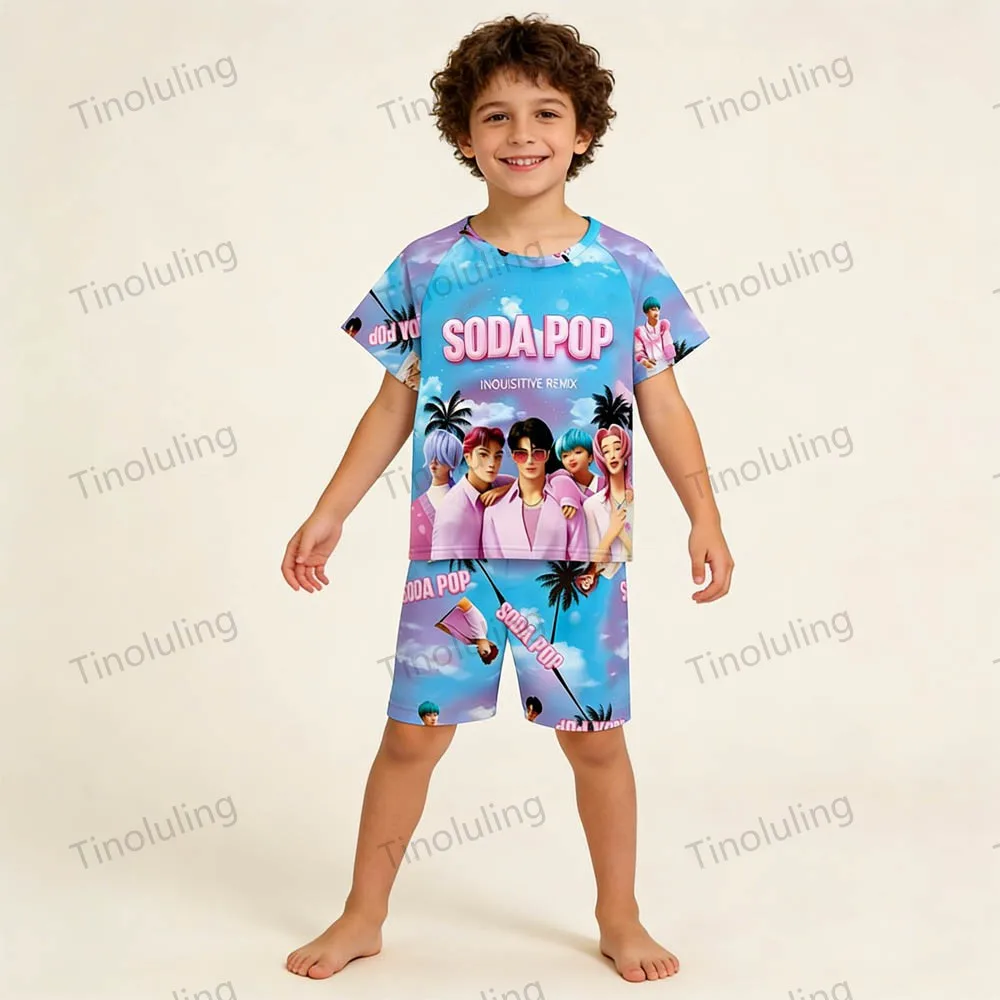 Kids Pajamas Sets Toddler Boy Pijama 3 4 6 8 9 10 11 12 Years Kpop Demon Hunters Summer Pyjama Boys Clothing Tops+Shorts Outfits - Image 3