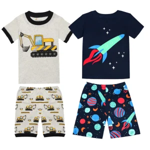 Summer Boys Clothes Sets Pijama Set Children Excavator Space Pajamas Kids Dinosaur Sleepwear Boutique Homewear Baby Panda Pyjama