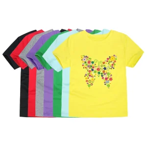 Girls Clothes 2 to 3 4 5 6 7 8 9 10 11 12 13 14 Years 100% Cotton 2024 Summer T Shirts Yellow Butterfly Floral Tee Shirt Tops
