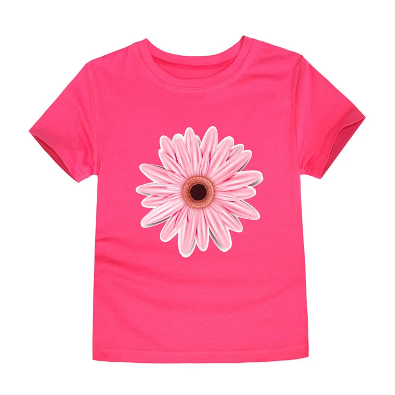 100% Cotton Toddler Girl T Shirt 2 to 3 4 5 6 7 8 9 10 11 12 13 14 Years Pink White Tshirt Flower Print Teenage Girls Tee Shirts - Image 2