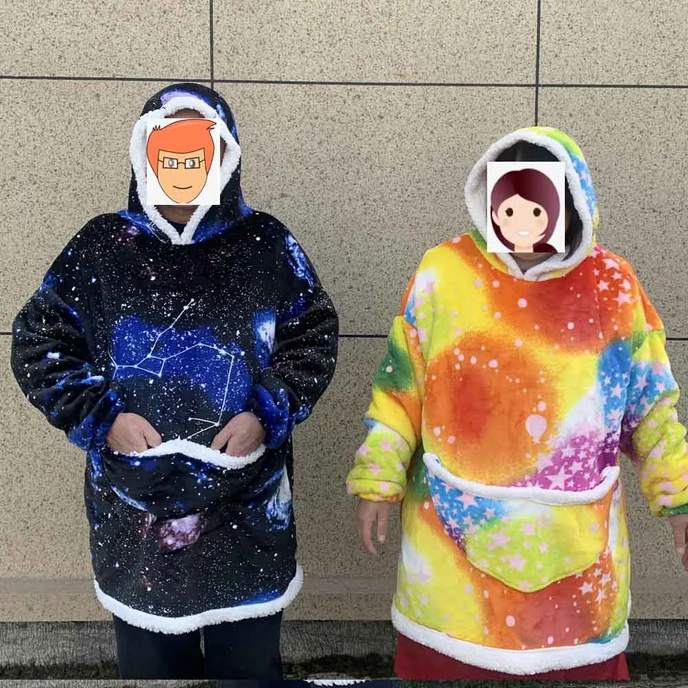 2024 Cartoon Oversized Hoodie Blanket with Sleeves Winter Warm Fleece Sweatshirt Cow Hoodies Women Men Korean Funny Print Hoodie - Image 6