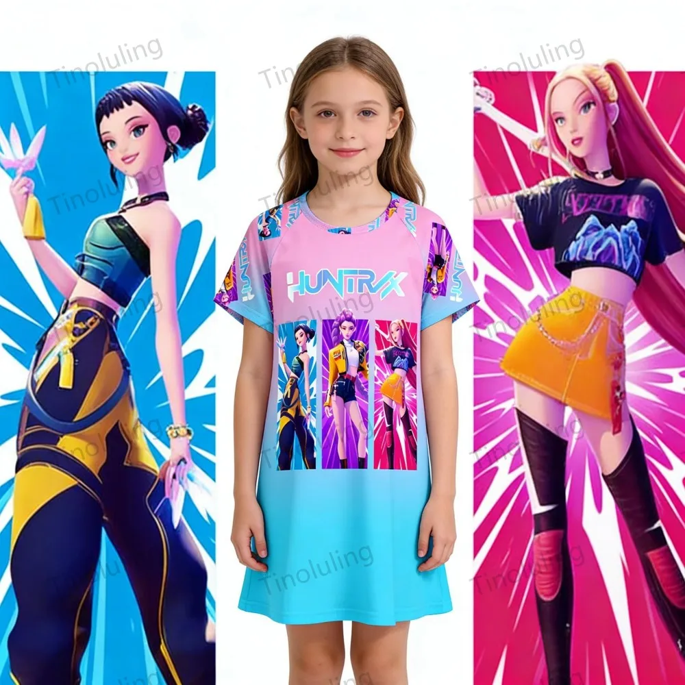 Girls Nightdress Kpop Demon Hunters Pajama Princess Night Dress Kids Toddler 2 3 4 5 6 7 8 9 10 11 Years Summer Girl Nightgown - Image 4