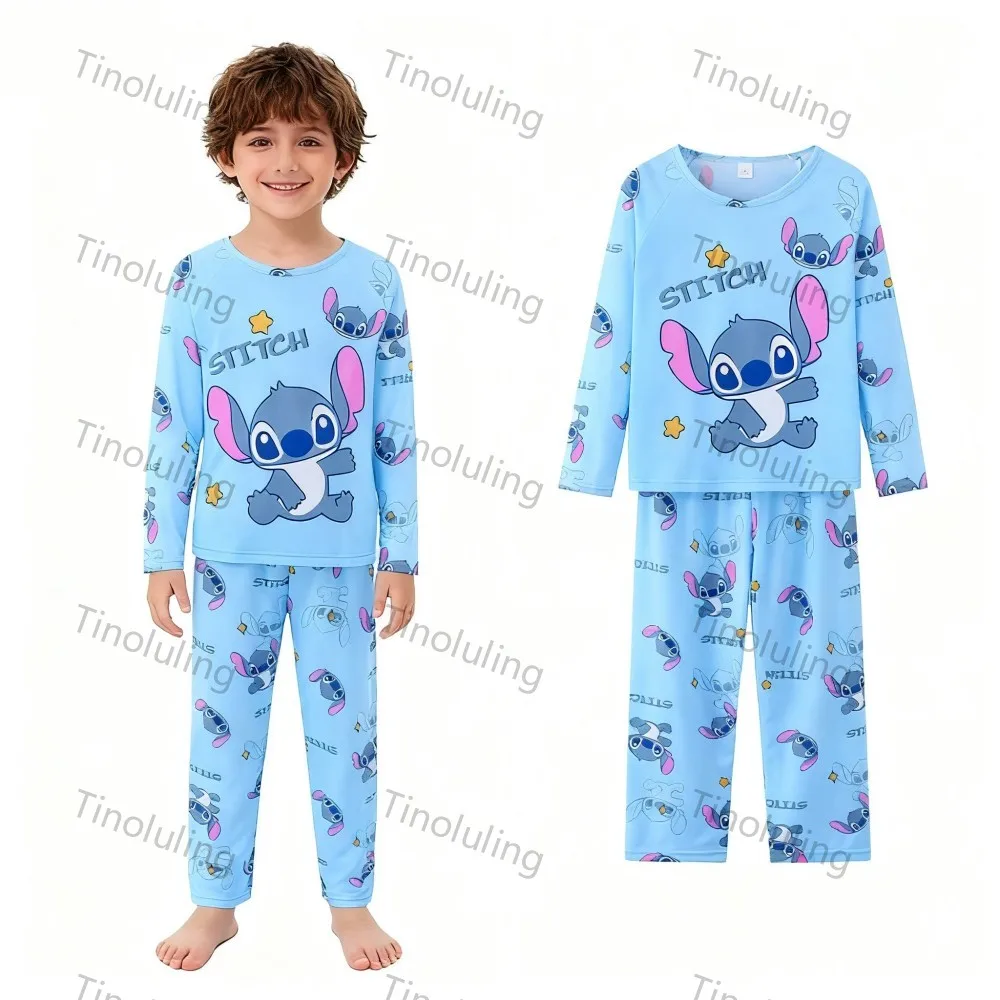 Boys Girls Pajamas Sets 3 to 4 5 6 7 8 9 10 11 12 Years Stitch Long Sleeve Pijama Pink Blue Bear Frozen Elsa Princess Pyjama Set - Image 2
