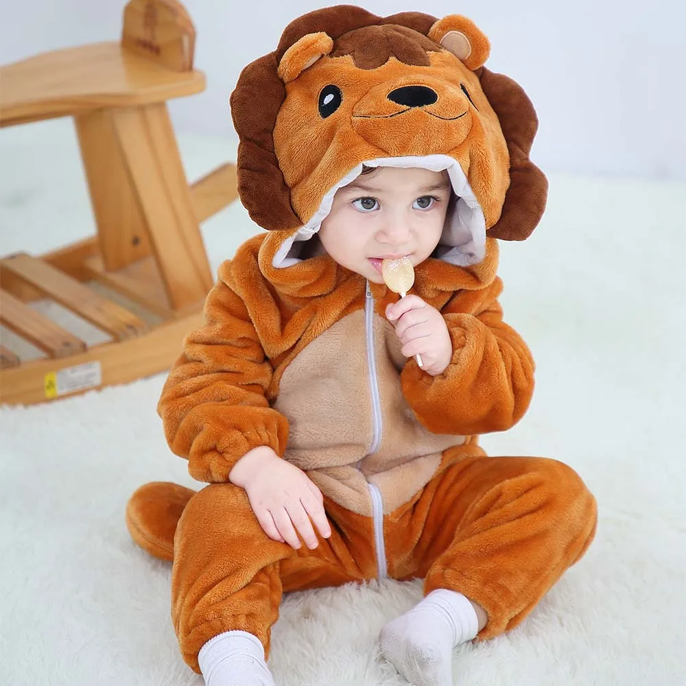 Baby Kigurumis Pajama Toddler Winter Cartoon Jumpsuit Boys Girls Plush Flannel Overalls Kids Bear Lion Penguin Dino Costumes - Image 2