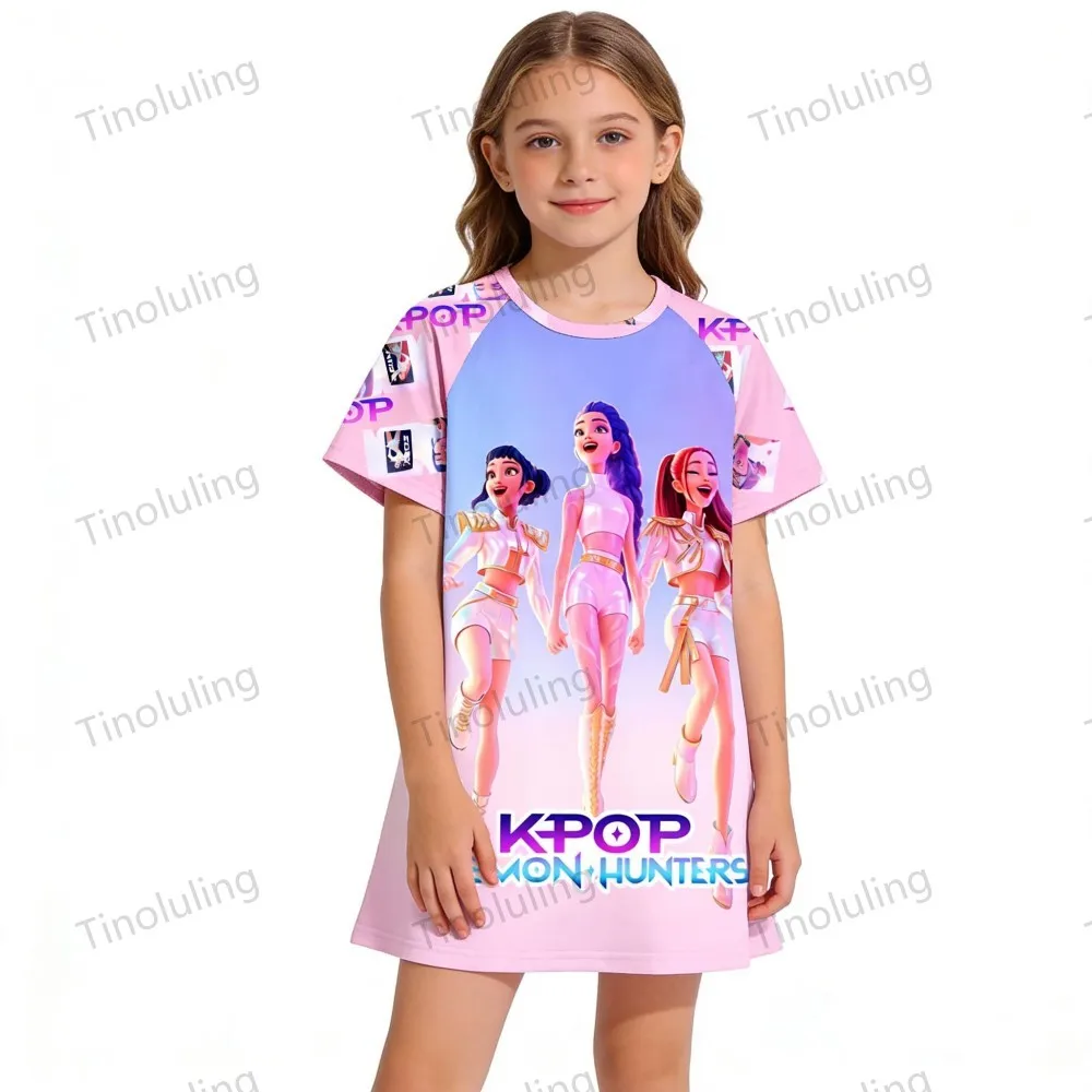 Kpop Demon Hunters Girls Nightdress 2 3 4 5 6 8 10 11 Years Toddler Pajama Dress Summer Kids Nightwear Anime Princess Nightgown - Image 2