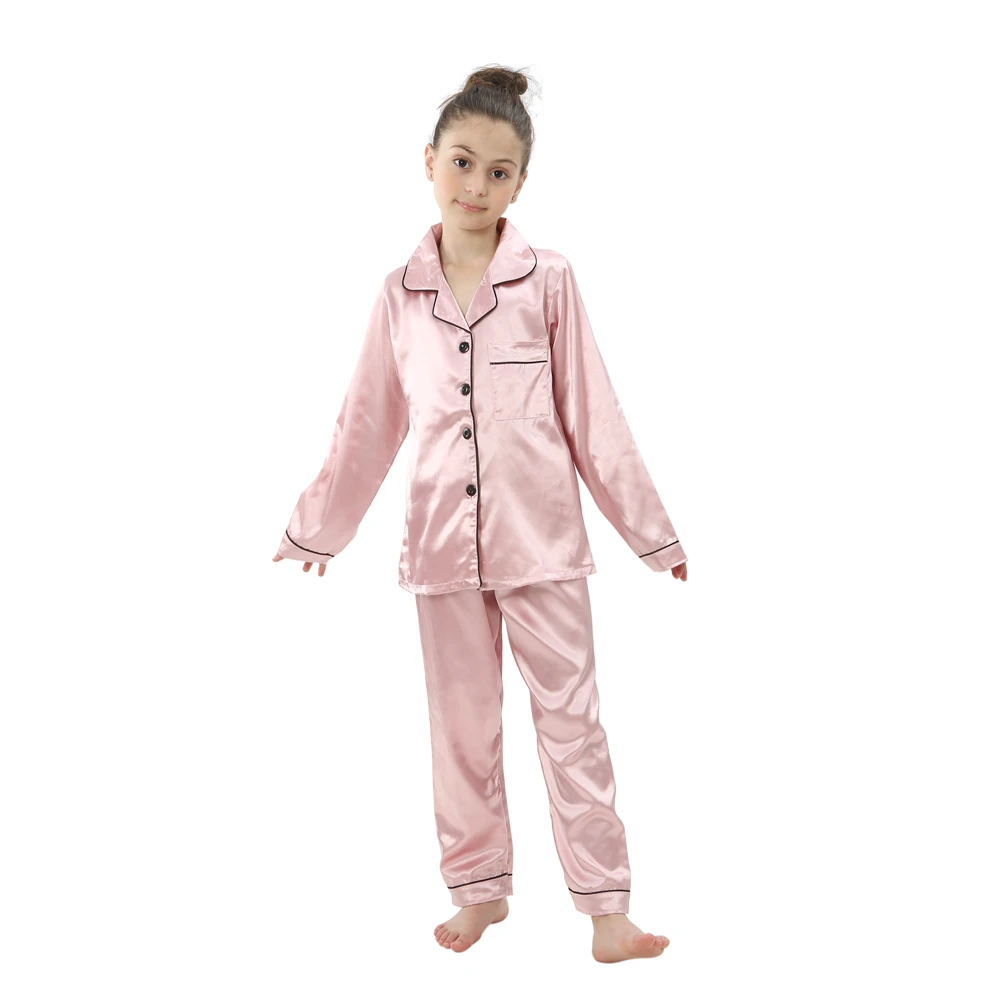 Boys Girls Satin Silk Pajamas Sets for Kids Toddler 2 to 3 4 5 6 7 8 9 10 11 12 13 14 Years Long/Short Sleeved Pink Red Pijamas - Image 4