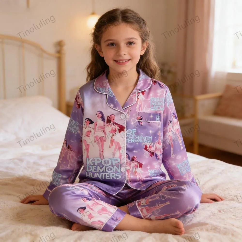 Girls Pajamas Sets for Teens Kpop Demon Huntrix Satin Kids Pijamas Long Sleeve Toddler Boy Pjs 3 4 5 6 7 8 9 10 11 12 13 14Years - Image 3