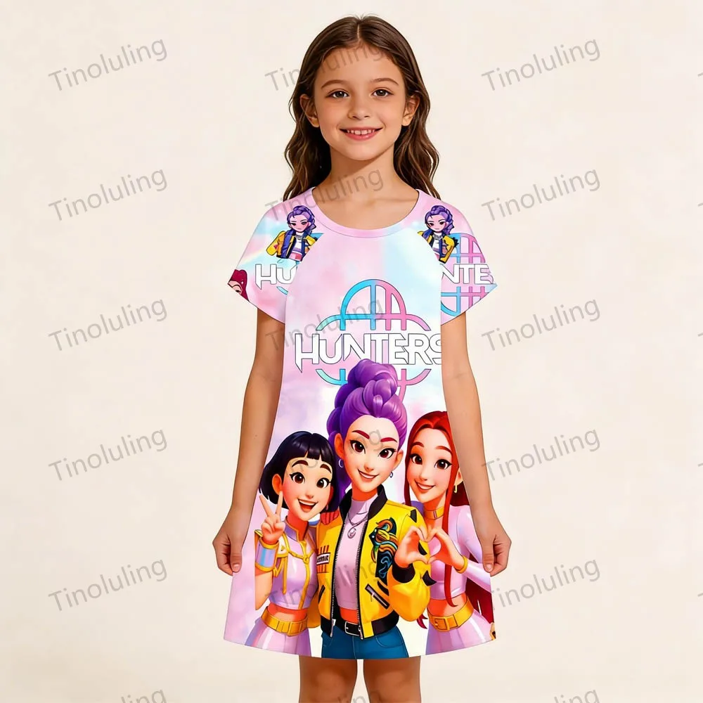 3 to 12 Years Little Girl Nightgown Summer Night Dress Kpop Demon Hunters Pajamas Cute Pink Blue Kids Nightdress Girls Sleepwear - Image 6