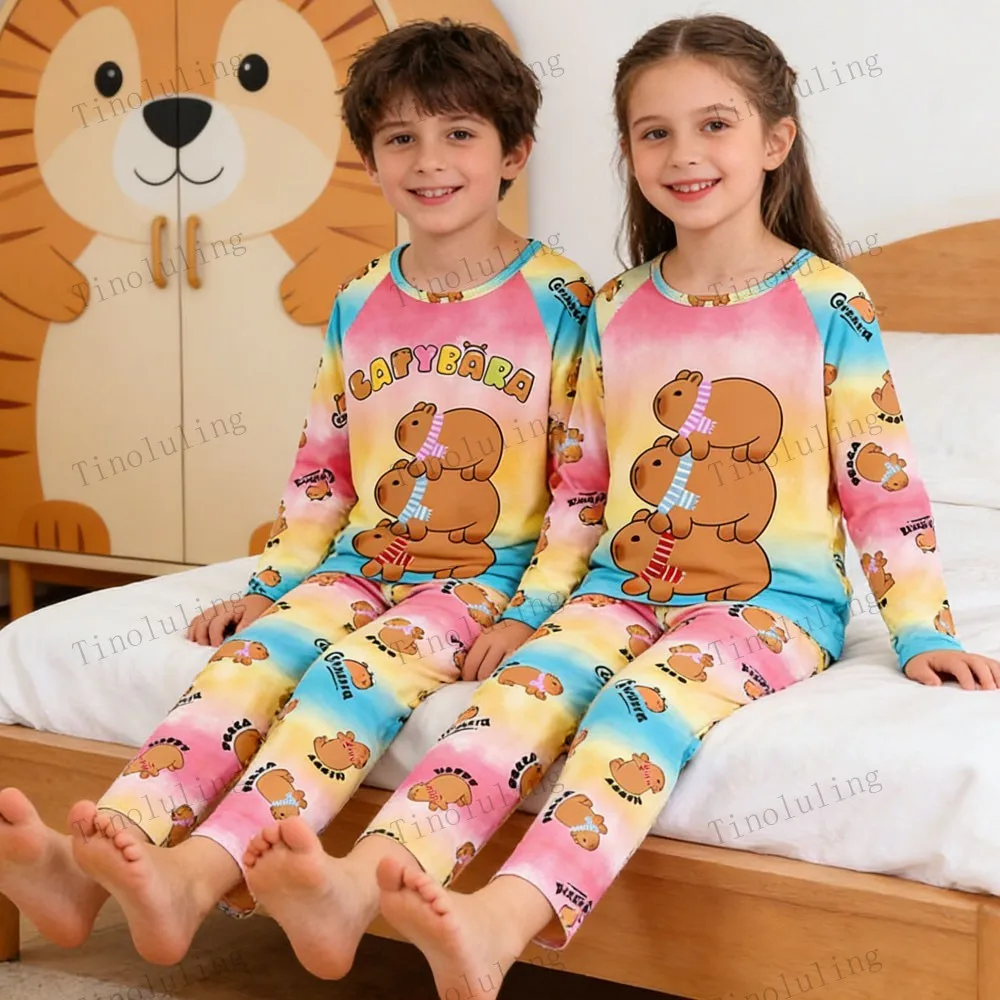 2PC/Set Boys Pajamas Sets Kids Pjs Toddler 3 to 4 5 6 7 8 9 10 11 12 Years Long Sleeve Capybara Funny Pijamas Children Clothing - Image 5