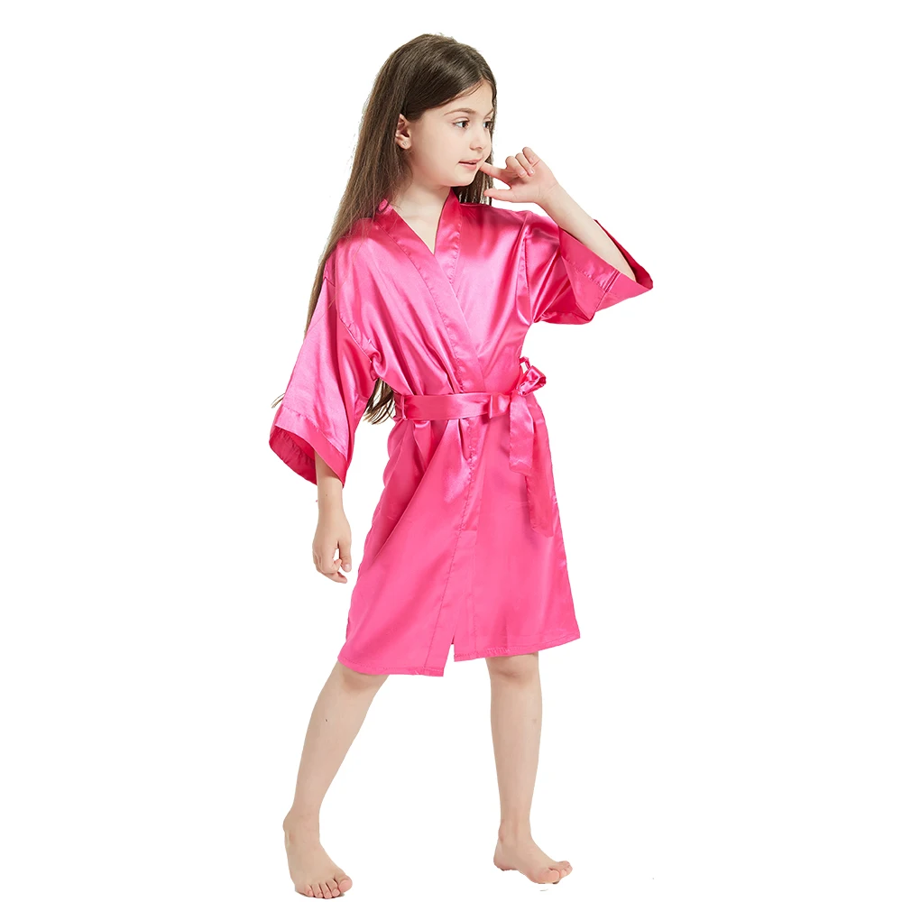 Flower Girl Satin Robe Bath Party Pink Children Silk Kimono Robes Solid Toddler Kids Pajamas for Spa Wedding Birthday Nightgown - Image 3