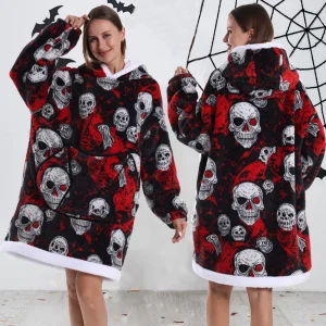 Oversized Blanket Hoodie for Adults Winter Plus Size Women Hoodies Man Wearable Hoodie Blanket with Sleeves Halloween Loungewear