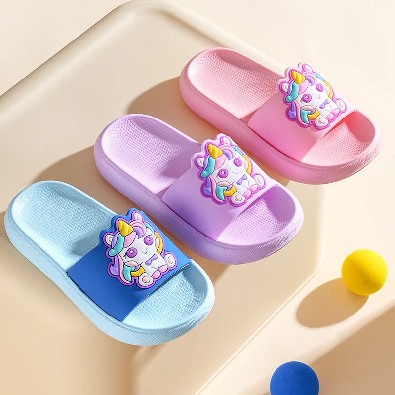 Toddler Girl Slippers Summer Unicorn Cartoon 2025 Children's Slippers Purple Home Slippers Beach Slippers Anti-Slip Girls Shoes