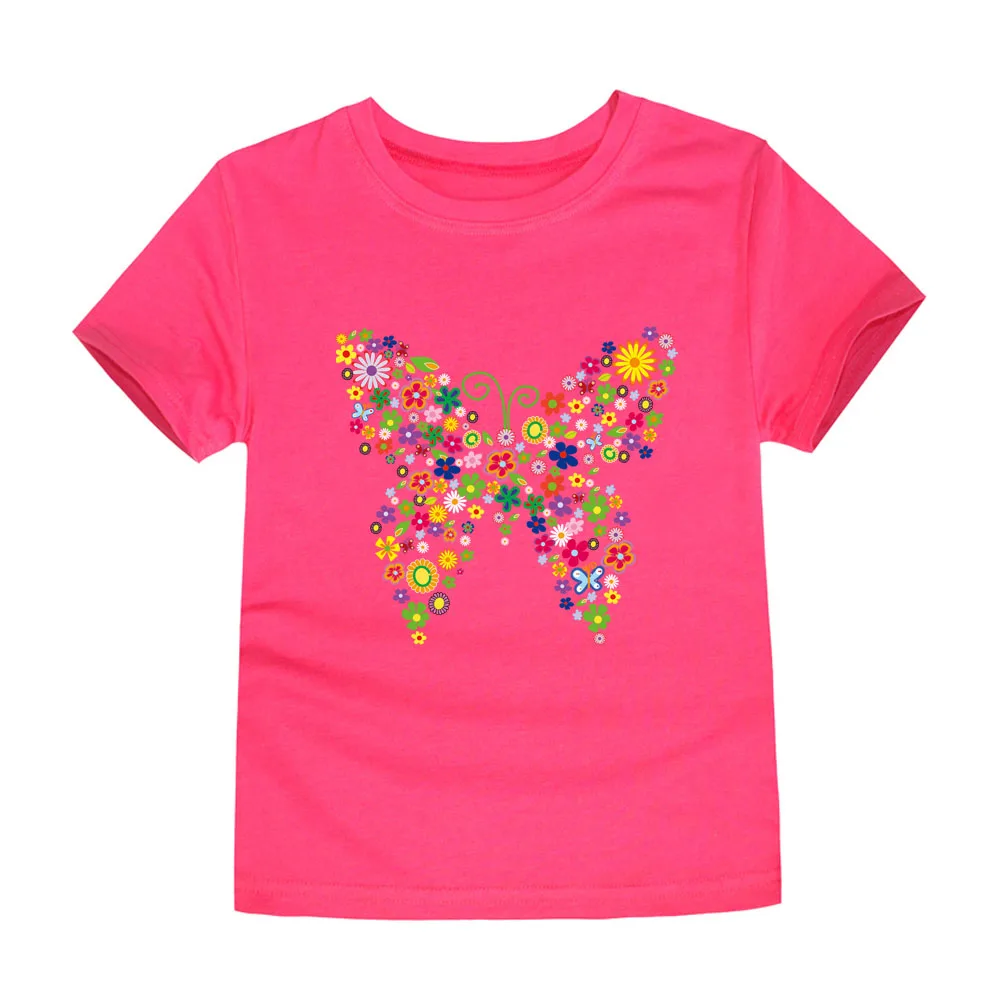 Girls Clothes 2 to 3 4 5 6 7 8 9 10 11 12 13 14 Years 100% Cotton 2024 Summer T Shirts Yellow Butterfly Floral Tee Shirt Tops - Image 2
