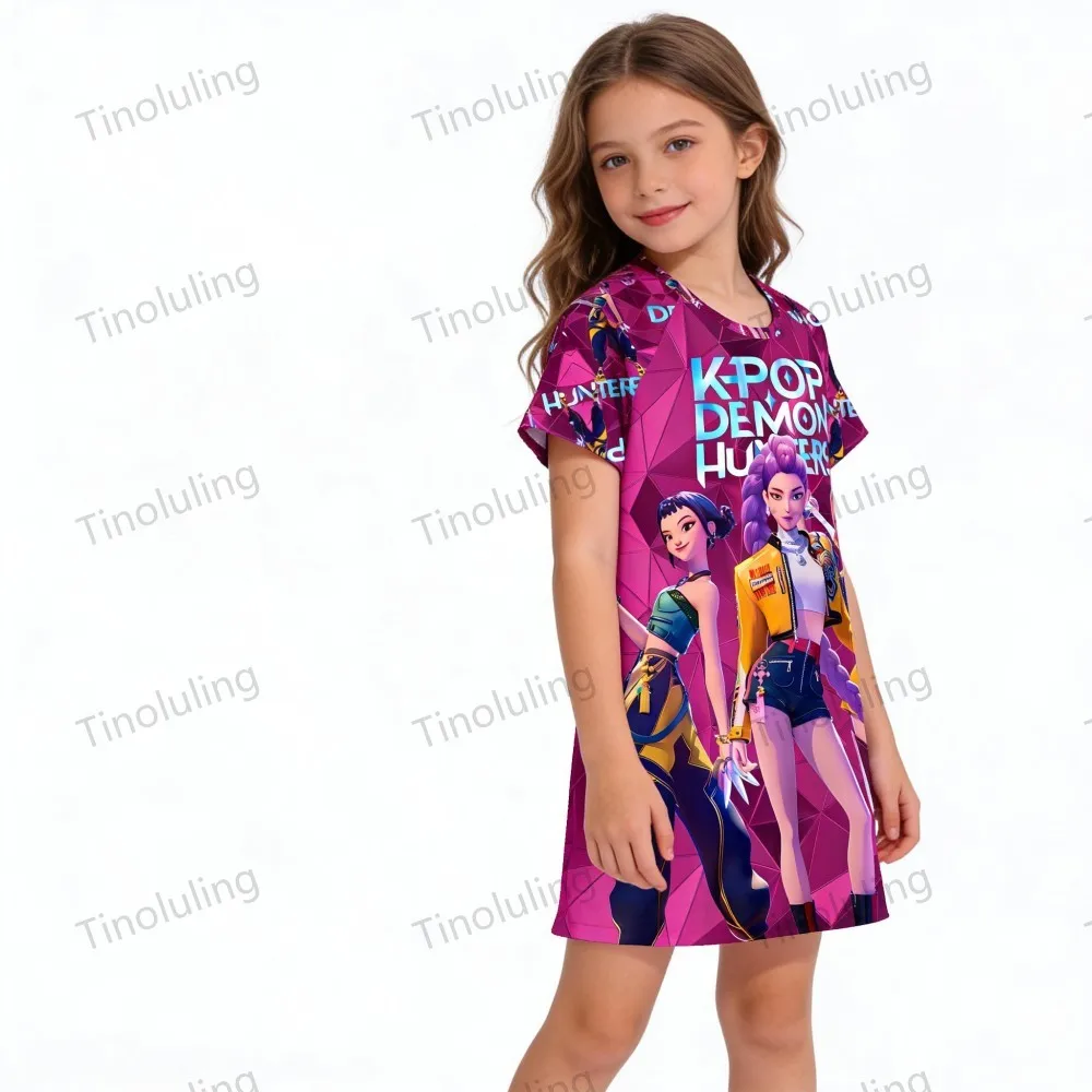 Girls Nightdress Kpop Demon Hunters Pajama Princess Night Dress Kids Toddler 2 3 4 5 6 7 8 9 10 11 Years Summer Girl Nightgown - Image 5