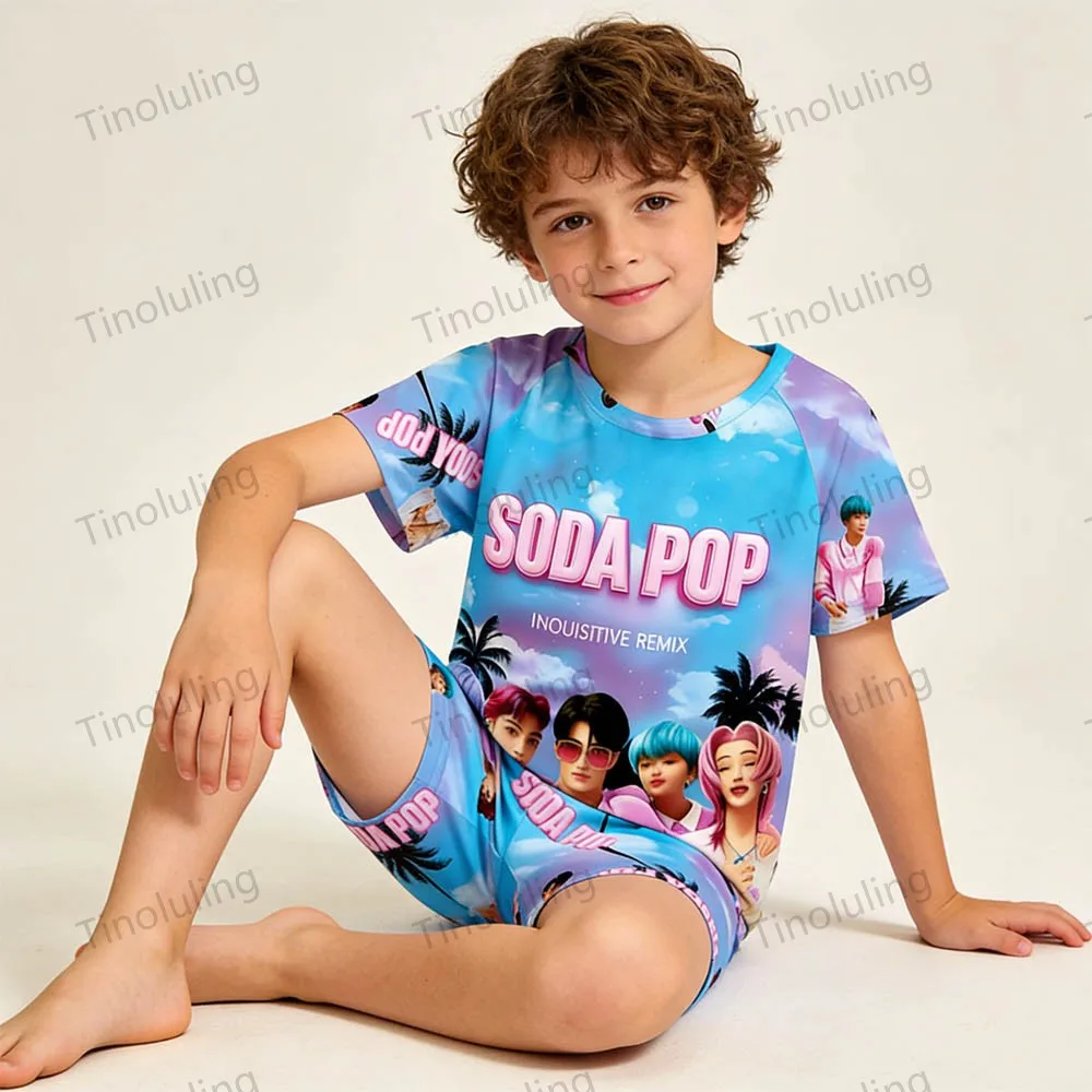 Kids Pajamas Sets Toddler Boy Pijama 3 4 6 8 9 10 11 12 Years Kpop Demon Hunters Summer Pyjama Boys Clothing Tops+Shorts Outfits - Image 2