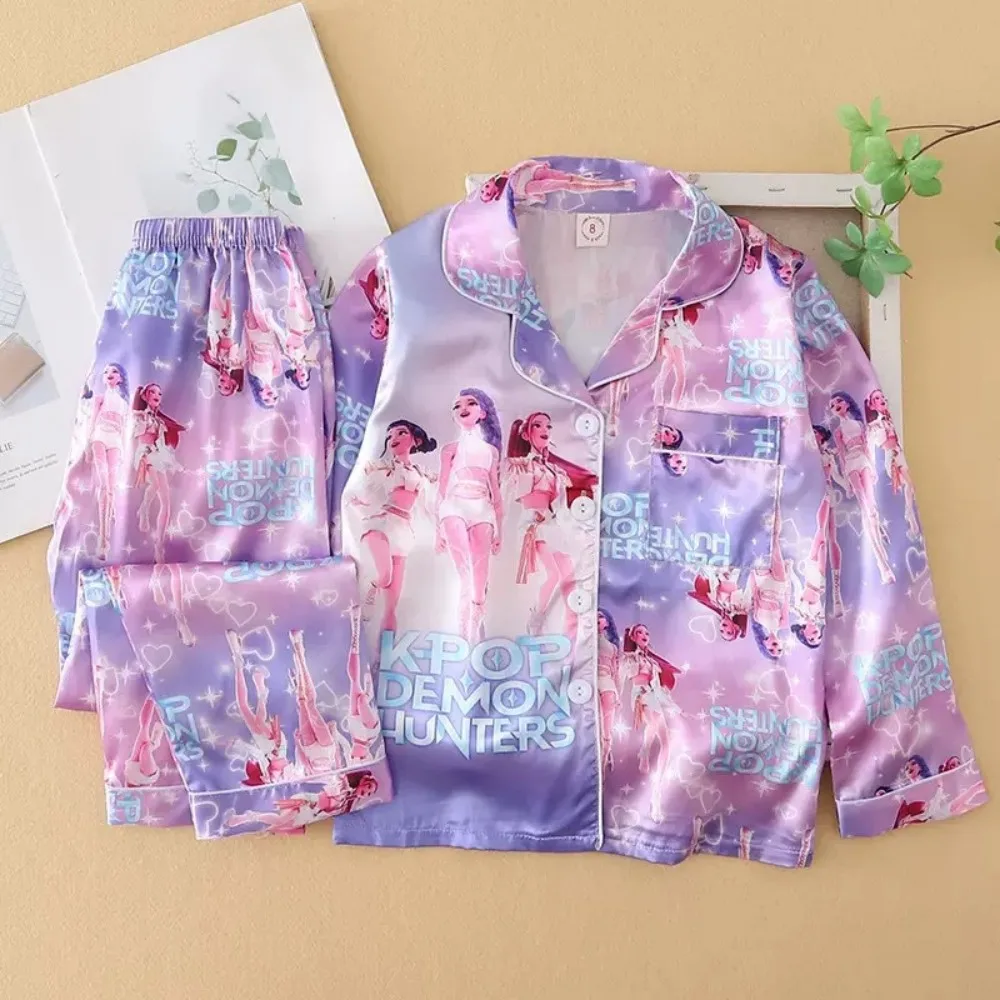 Girls Pajamas Sets for Teens Kpop Demon Huntrix Satin Kids Pijamas Long Sleeve Toddler Boy Pjs 3 4 5 6 7 8 9 10 11 12 13 14Years - Image 2