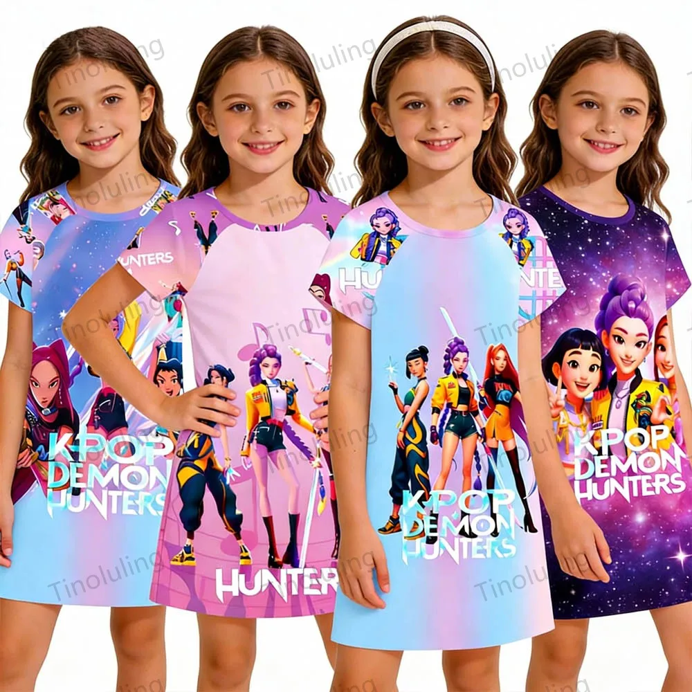 Girls Nightdress Kpop Demon Hunters Pajama Night Dress Kids Toddler Girl Nightgown 3 4 5 6 7 8 9 10 11 12 Years Summer Clothing