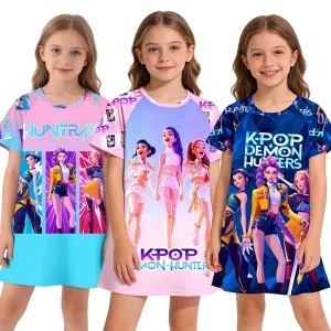 Girls Nightdress Kpop Demon Hunters Pajama Princess Night Dress Kids Toddler 2 3 4 5 6 7 8 9 10 11 Years Summer Girl Nightgown