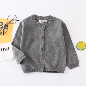 Grey Sweater Cardigans for Babies Children Tops 2024 Spring Autumn Kids Cardigan Boy Girl Knitted Jacket Cotton Toddler Clothes