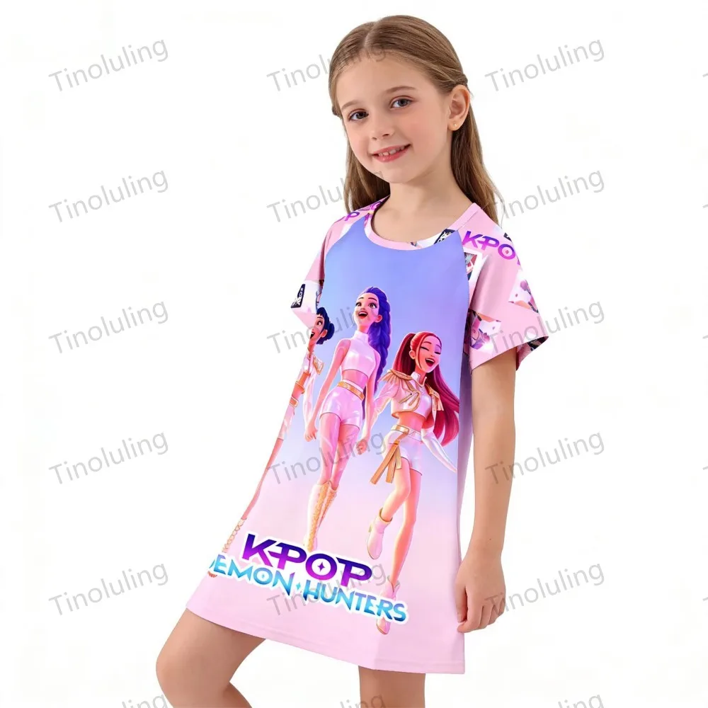 Girls Nightdress Kpop Demon Hunters Pajama Princess Night Dress Kids Toddler 2 3 4 5 6 7 8 9 10 11 Years Summer Girl Nightgown - Image 2