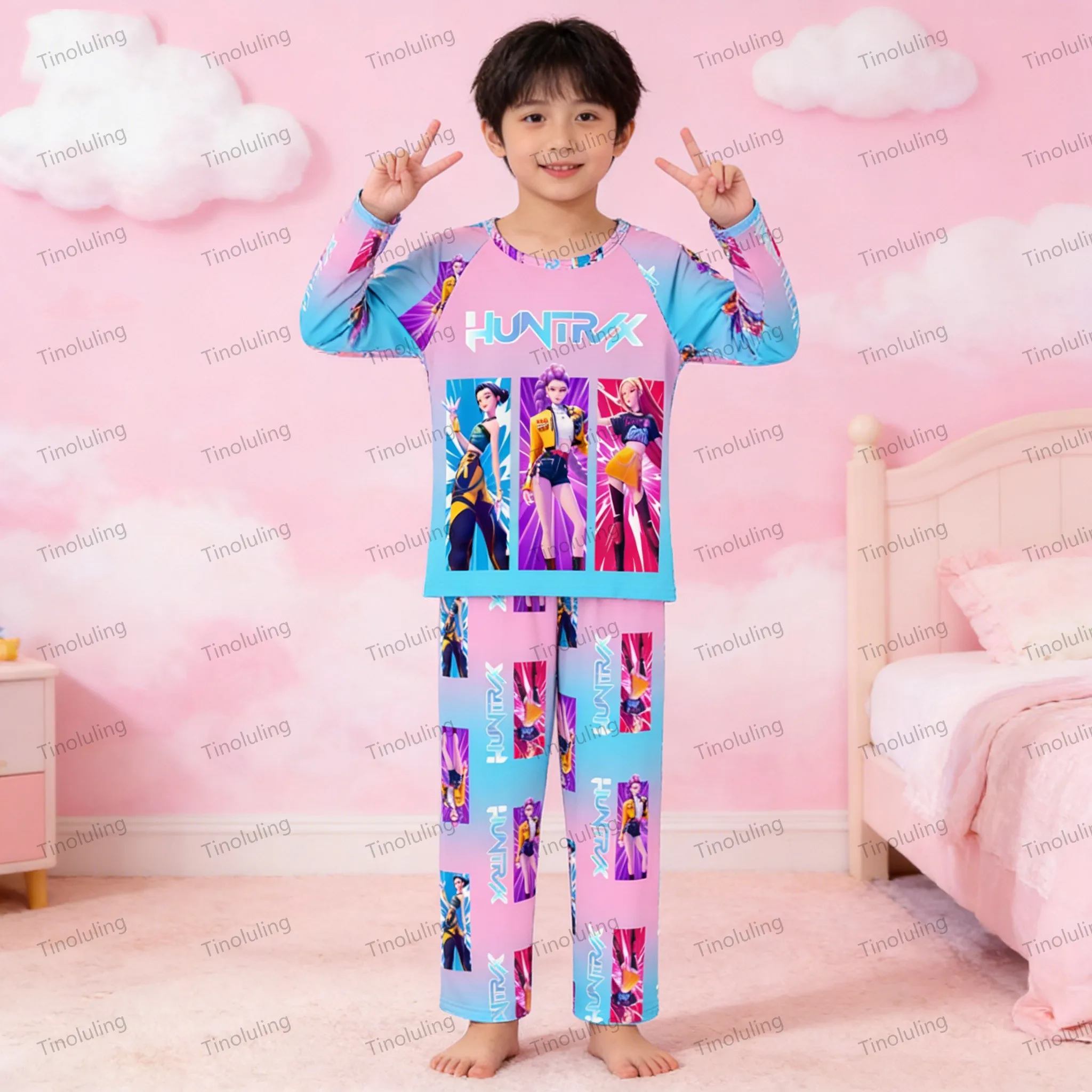 2PC/Set Toddler Girl Pajamas Set Kids 3 to 4 5 6 7 8 9 10 11 12 Years Long Sleeve Kpop Demon Hunters Pijama Children's Clothing - Image 3