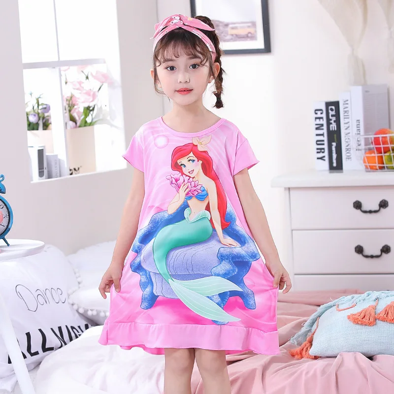 Girls Nightdress Kids 3 to 4 5 6 7 8 9 10 11 Years Summer Short Sleeve Toddler Nightgown Mermaid Frozen Princess Elsa Sleepwear - Image 6