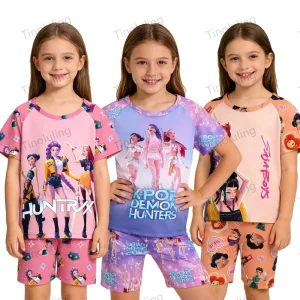 Kpop Demon Hunters Girls Pajamas Sets Kids Toddler 3 4 5 6 7 8 9 10 11 12 Years Summer Pjs Children Pijamas Pink Purple Clothing
