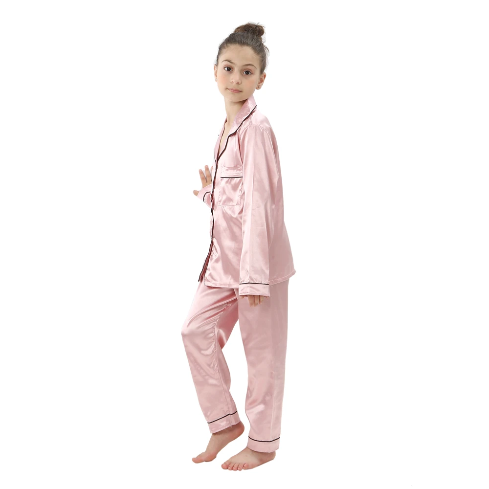 Boys Girls Satin Silk Pajamas Sets for Kids Toddler 2 to 3 4 5 6 7 8 9 10 11 12 13 14 Years Long/Short Sleeved Pink Red Pijamas - Image 2