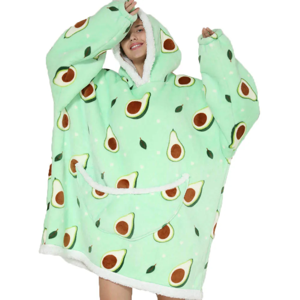 2024 Cartoon Oversized Hoodie Blanket with Sleeves Winter Warm Fleece Sweatshirt Cow Hoodies Women Men Korean Funny Print Hoodie - Image 5