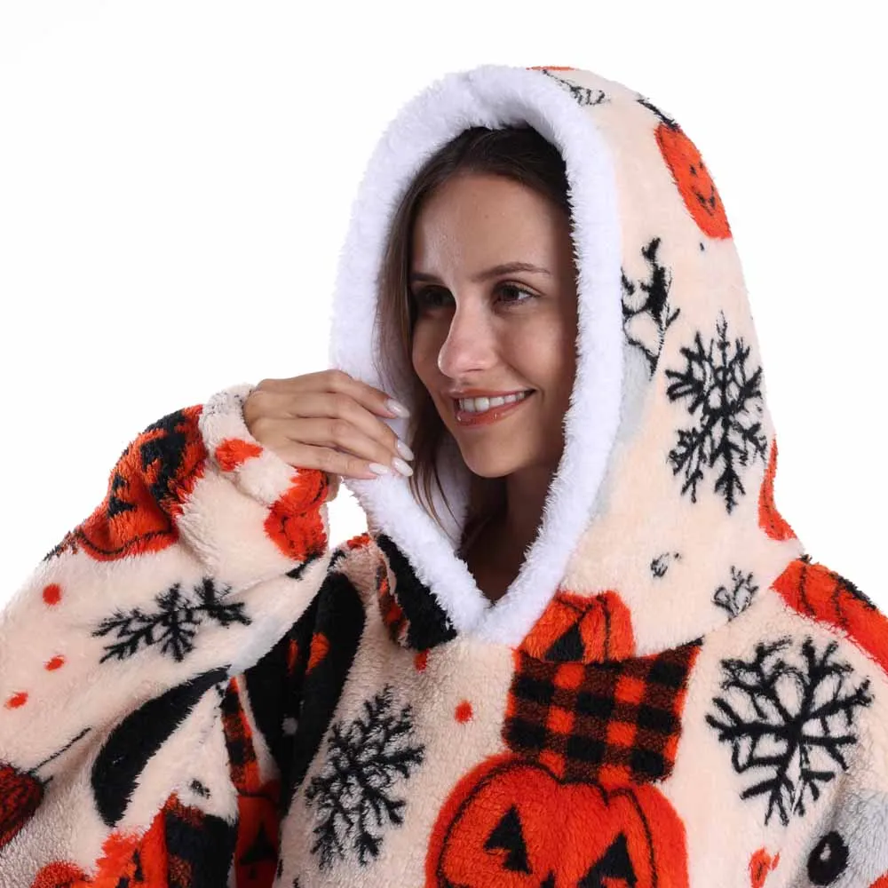 Oversized Blanket Hoodie for Adults Winter Plus Size Women Hoodies Man Wearable Hoodie Blanket with Sleeves Halloween Loungewear - Image 3