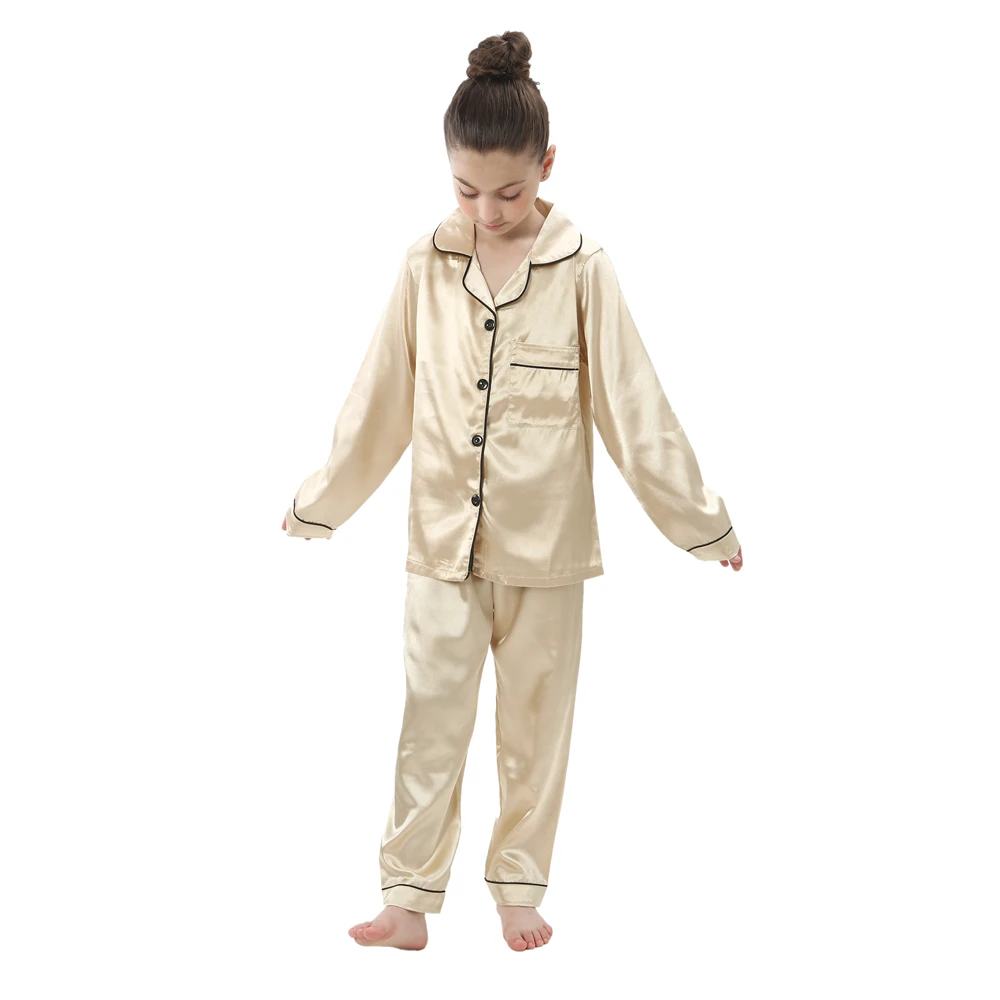 Boys Girls Satin Silk Pajamas Sets for Kids Toddler 2 to 3 4 5 6 7 8 9 10 11 12 13 14 Years Long/Short Sleeved Pink Red Pijamas - Image 5