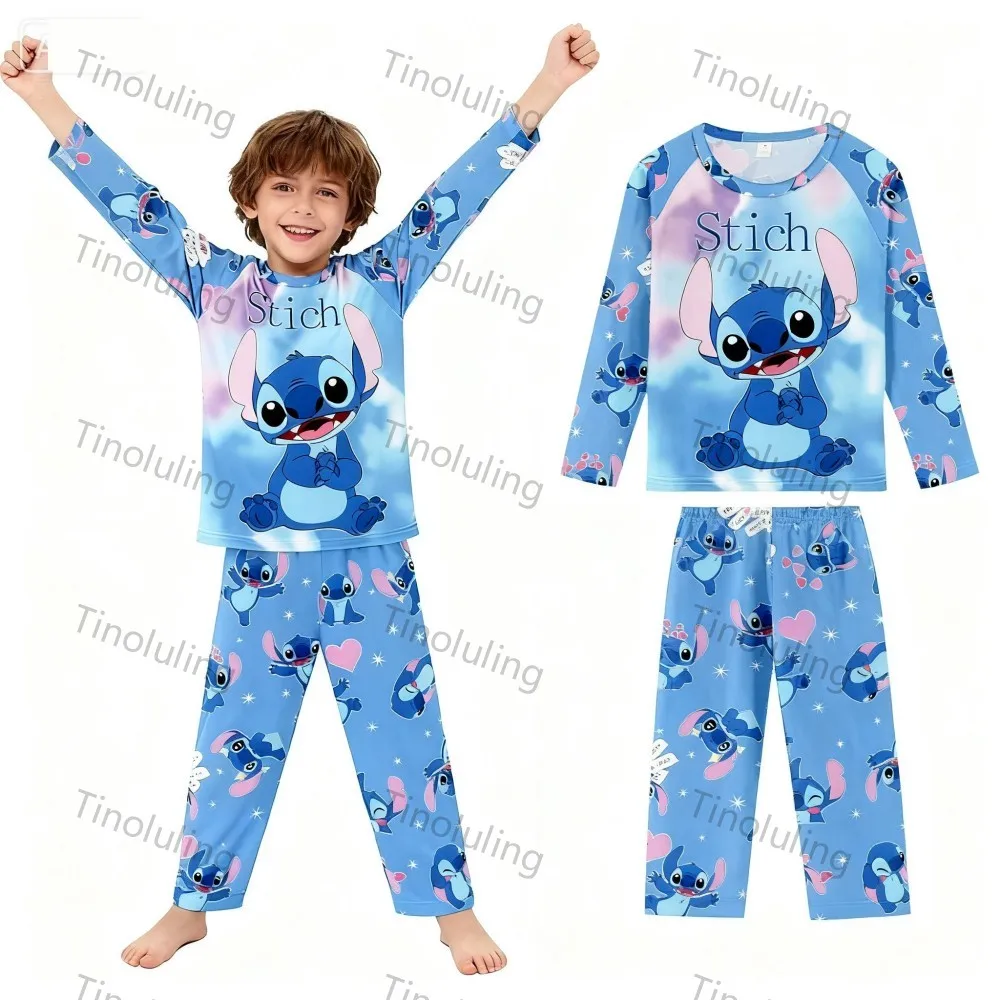 Boys Girls Pajamas Sets 3 to 4 5 6 7 8 9 10 11 12 Years Stitch Long Sleeve Pijama Pink Blue Bear Frozen Elsa Princess Pyjama Set - Image 5