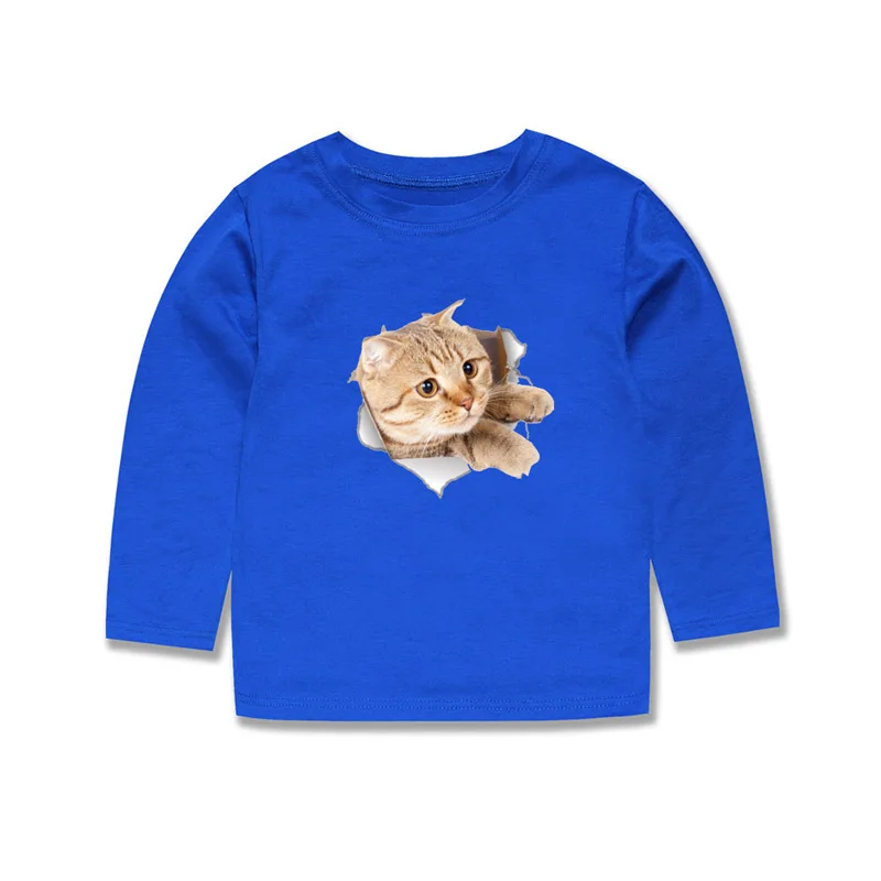 Boys Girls T Shirts Cat Long Sleeve for Kids Clothes Toddlers Baby 1 to 2 3 4 5 6 7 8 9 10 11 12 13 14 Years Children's Clothing - Image 2