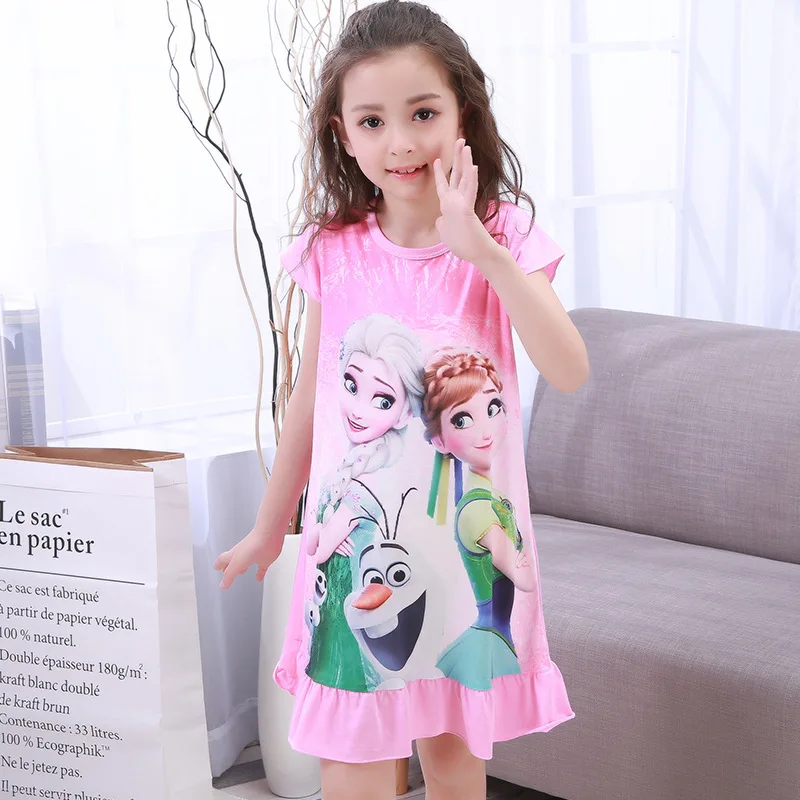 Girls Nightdress Kids 3 to 4 5 6 7 8 9 10 11 Years Summer Short Sleeve Toddler Nightgown Mermaid Frozen Princess Elsa Sleepwear - Image 3