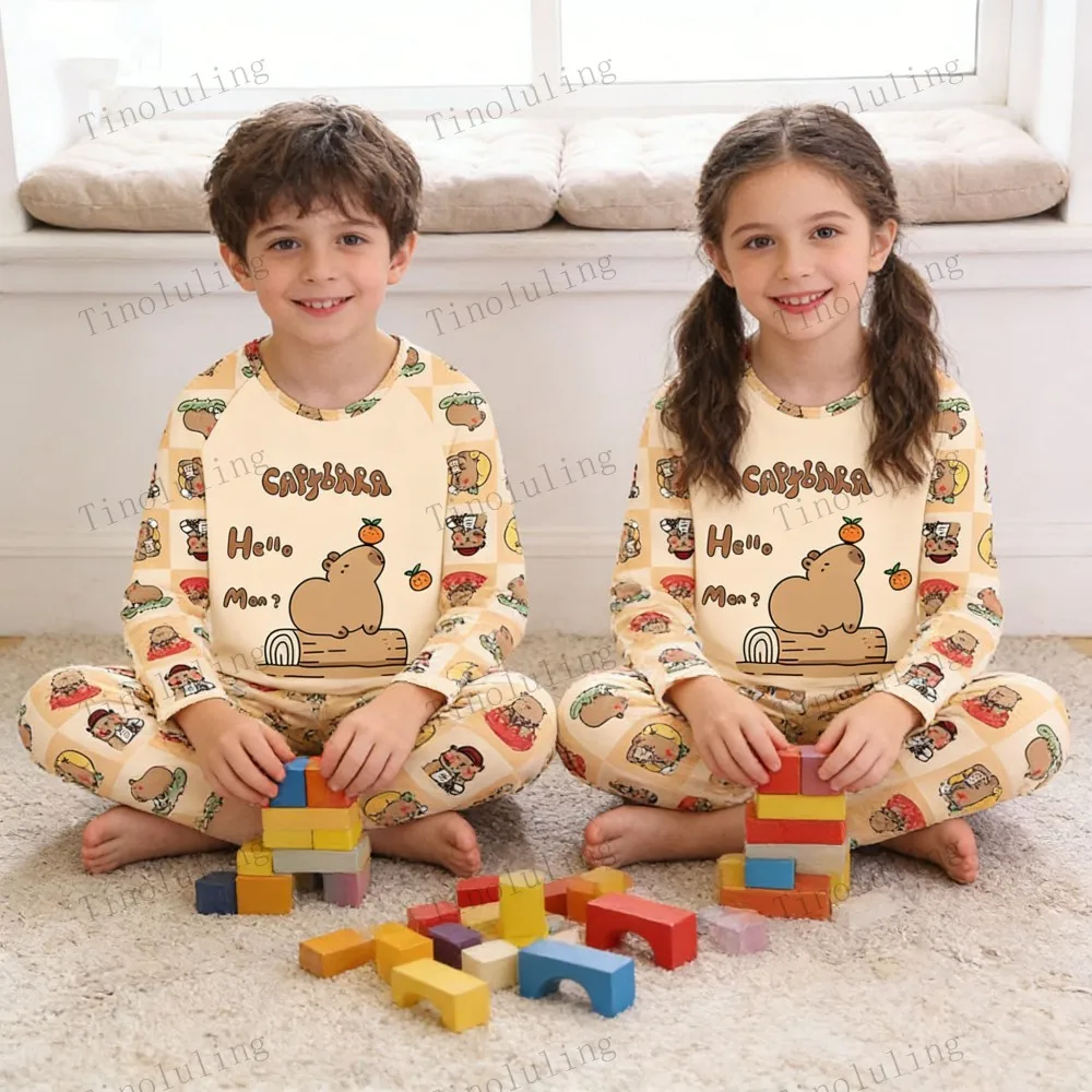2PC/Set Boys Pajamas Sets Kids Pjs Toddler 3 to 4 5 6 7 8 9 10 11 12 Years Long Sleeve Capybara Funny Pijamas Children Clothing - Image 2