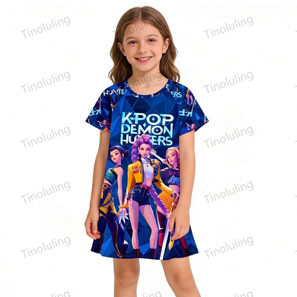 Girls Nightdress Kpop Demon Hunters Pajama Princess Night Dress Kids Toddler 2 3 4 5 6 7 8 9 10 11 Years Summer Girl Nightgown - Image 6