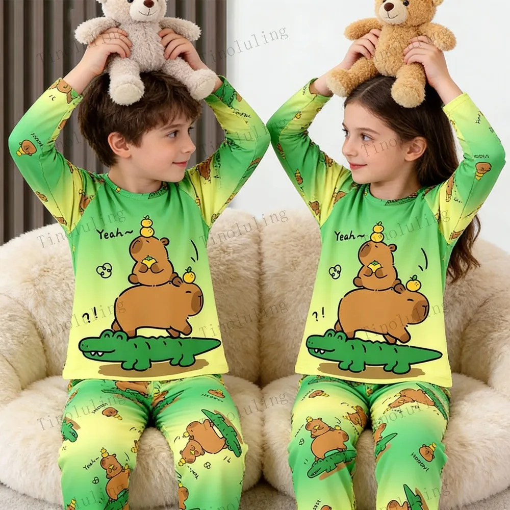 Girls Pajamas Sets Kids Toddler 3 to 4 5 6 7 8 9 10 11 12 Years Pink Long Sleeve Capybara Pyjama Blue Boutique Girl Sleepwear - Image 2