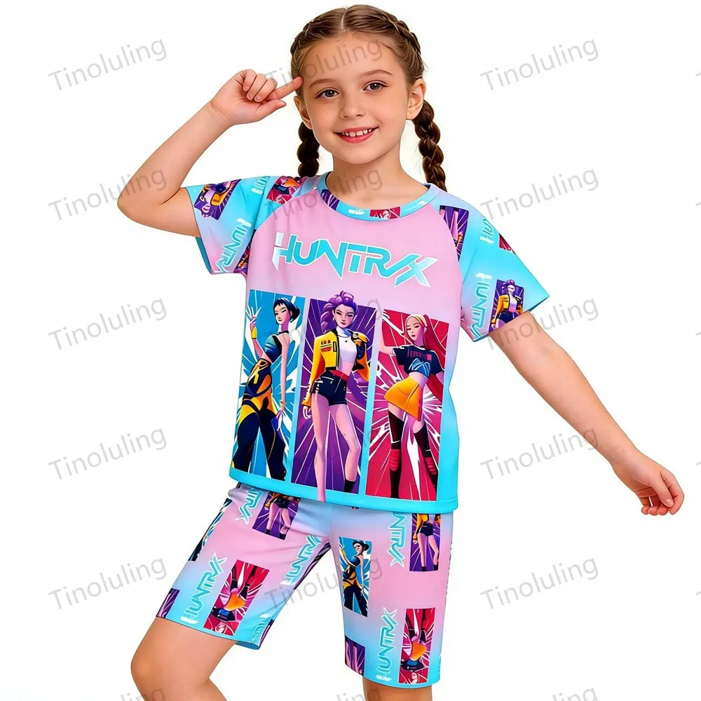 Kpop Demon Hunters Girls Pajamas Sets Kids Toddler 3 4 5 6 7 8 9 10 11 12 Years Summer Pjs Children Pijamas Pink Purple Clothing - Image 6