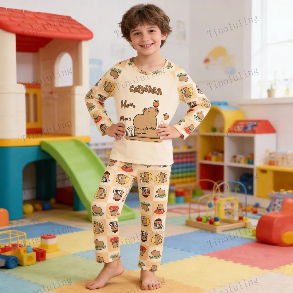 2PC/Set Boys Pajamas Sets Kids Pjs Toddler 3 to 4 5 6 7 8 9 10 11 12 Years Long Sleeve Capybara Funny Pijamas Children Clothing - Image 4
