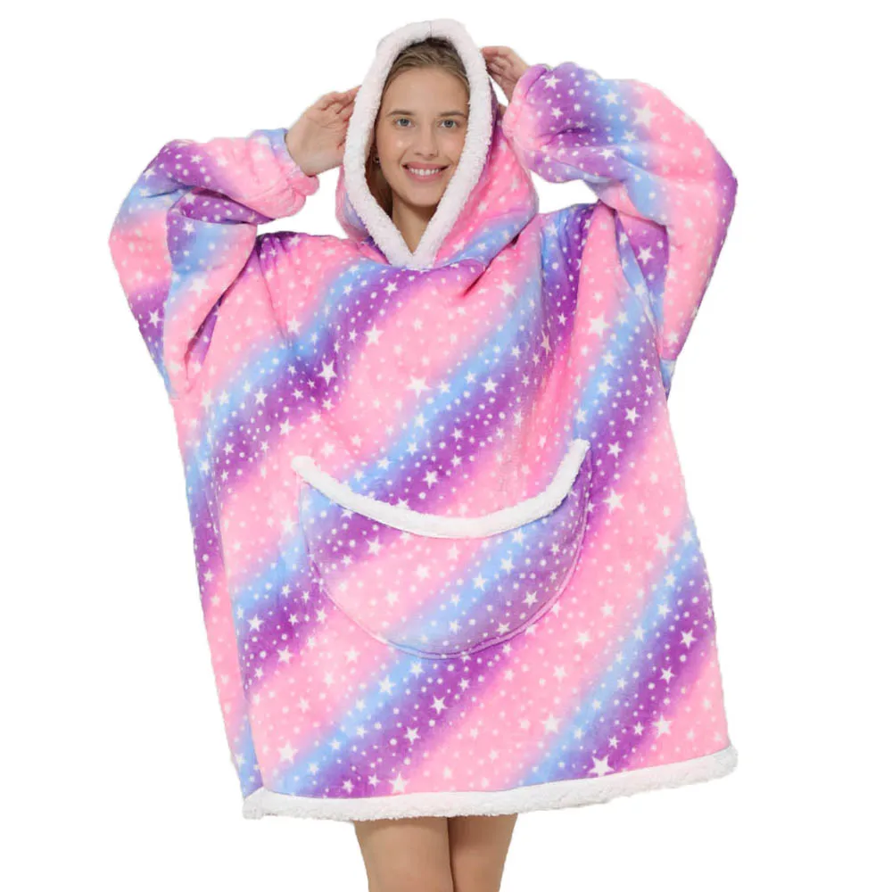 2024 Cartoon Oversized Hoodie Blanket with Sleeves Winter Warm Fleece Sweatshirt Cow Hoodies Women Men Korean Funny Print Hoodie - Image 2